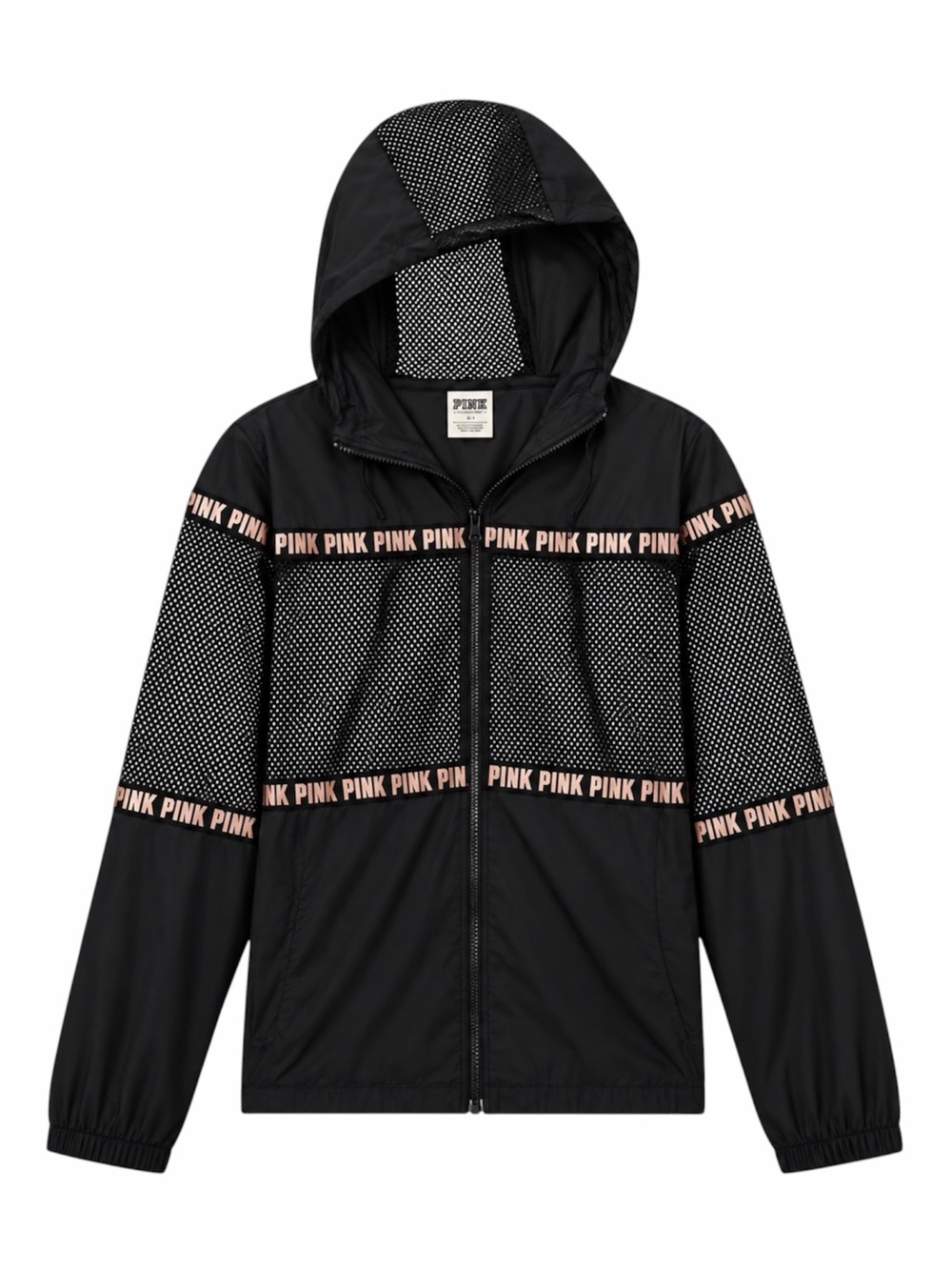 VICTORIA'S SECRET PINK BLACK & GOLD OVERSIZED MESH ZIP-UP JACKET SZ M - PRE-OWN